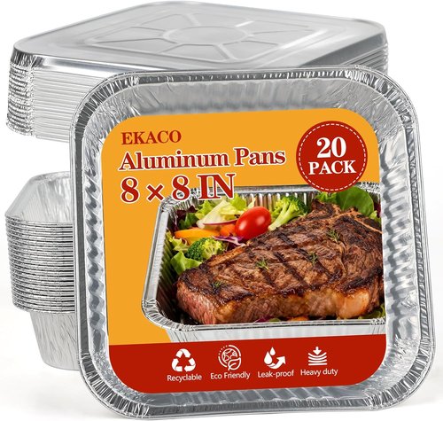 Heavy Duty 8x8 Aluminum Pans with Lids by [Brand Name] - 20 Pack Extra Deep Disposable Baking Trays