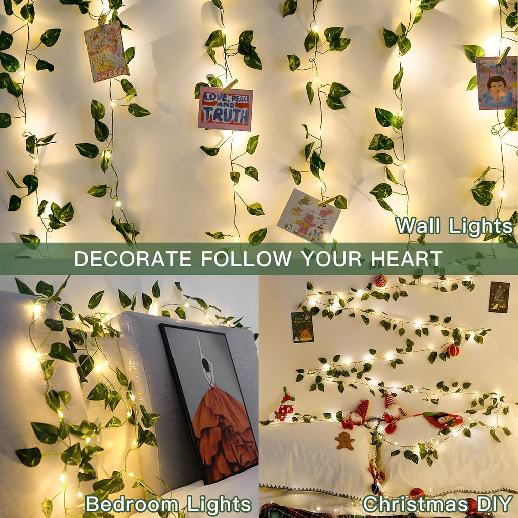 Suddus Artificial Pothos Vines with Battery-Operated Fairy Lights - Perfect for Bedroom, Garden, and Events