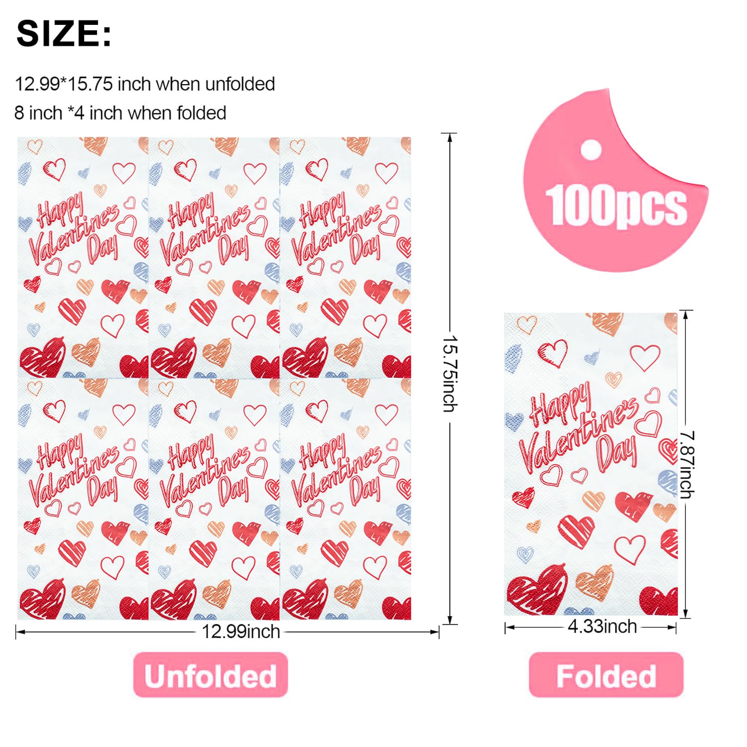 Happy Valentines Day Napkins Disposable Hand Towels for Bathroom,Graffiti Artist Red Heart Paper Napkins Guest Napkins for Valentines Day Party Decorations Supplies, 50 Pack (Valentine's)