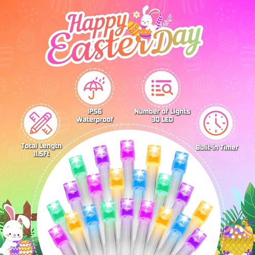 30 LED Easter String Lights - 11.5Ft Pastel Battery Mini Lights with 8 Modes & Timer | Waterproof Fairy Lighting for Outdoor & Indoor Decor