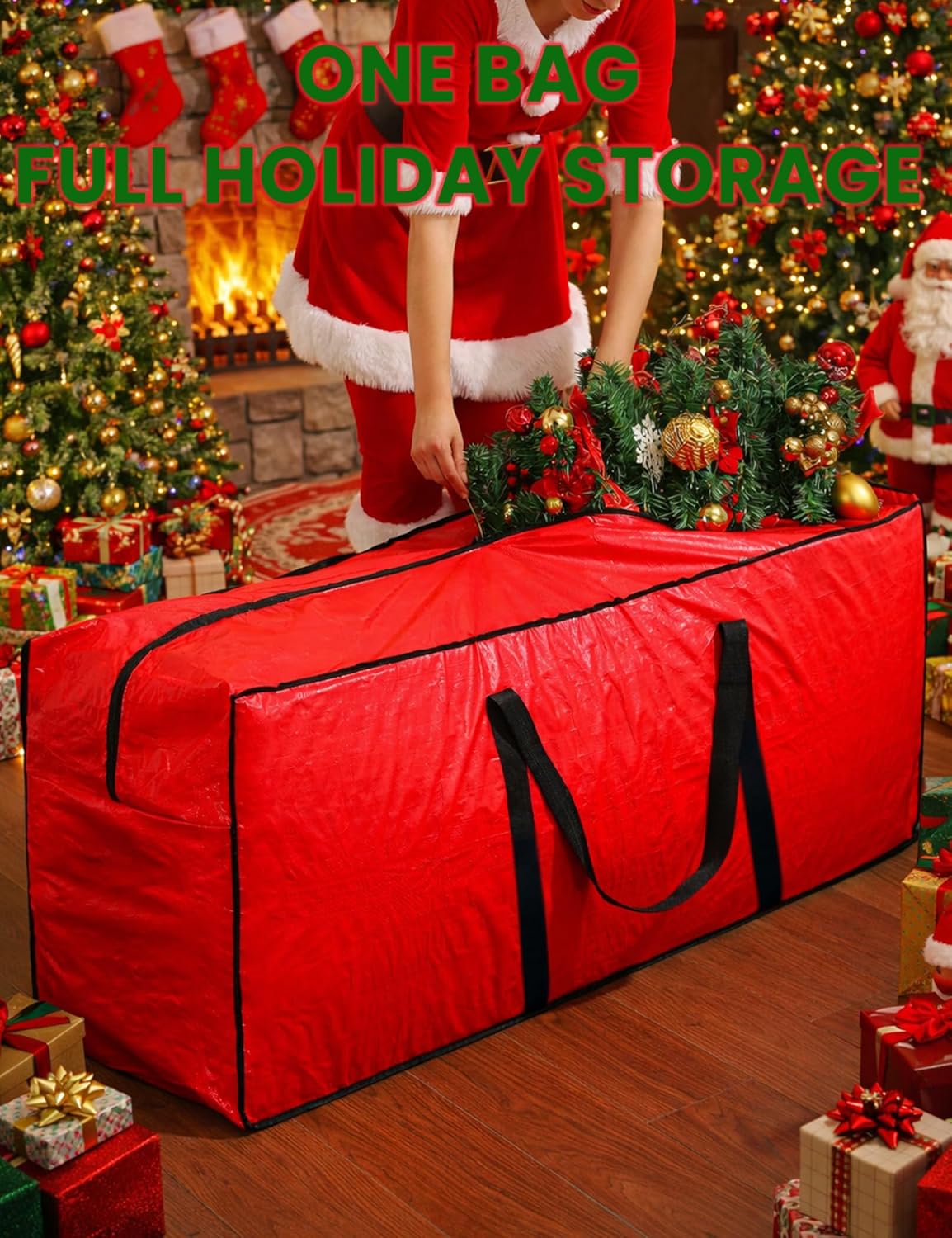 Christmas Tree Storage Bag - Waterproof Heavy-Duty Organizer for Up to 9ft Artificial Trees | Large Red with Reinforced Handles