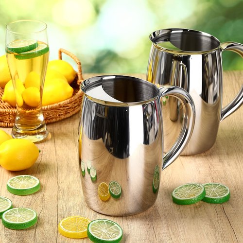 Funnymoom 3 Pcs 74oz Stainless Steel Water Pitchers with Ice Guard Smooth Silver Metal Bell Pitchers Jug Cold Beverages Carafe Serving Tool for Restaurants Home Dishwasher Safe