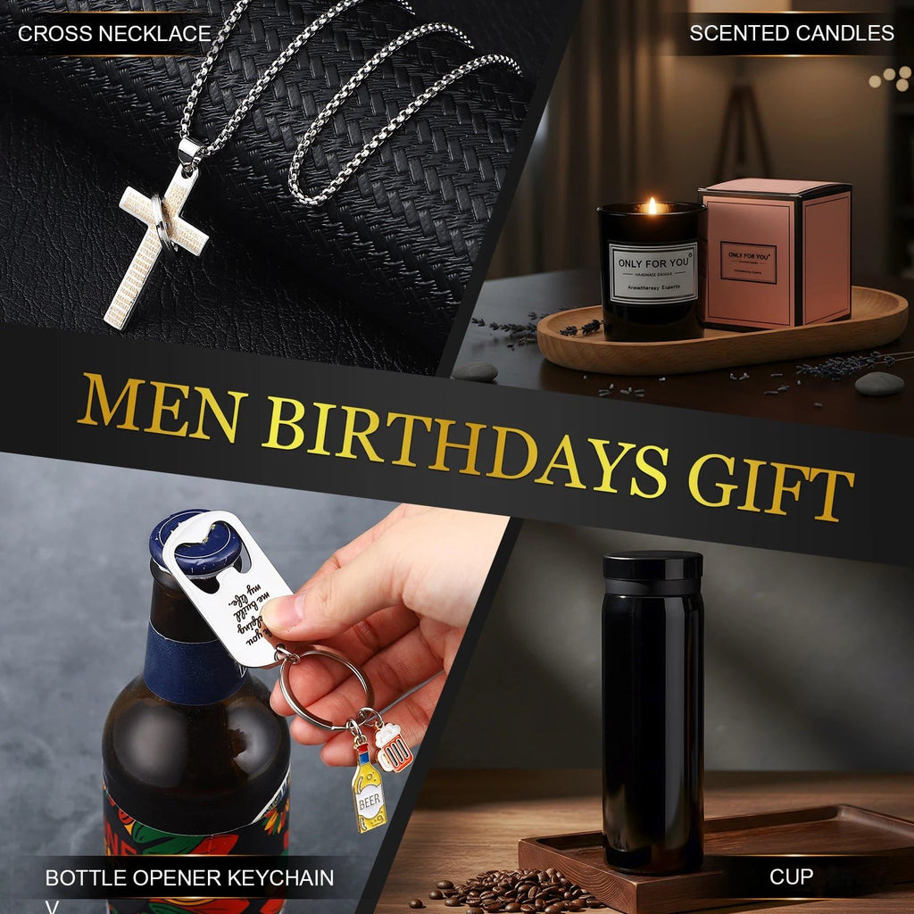 Afarnook 13 Pcs Birthdays Gifts Baskets for Men Get Well Gifts Set for Men Father's Day Gift Box Tumbler Wallet Robe Scented Candle Notebook Sock Bracelet for Father Dad Boyfriend Husband(Black)