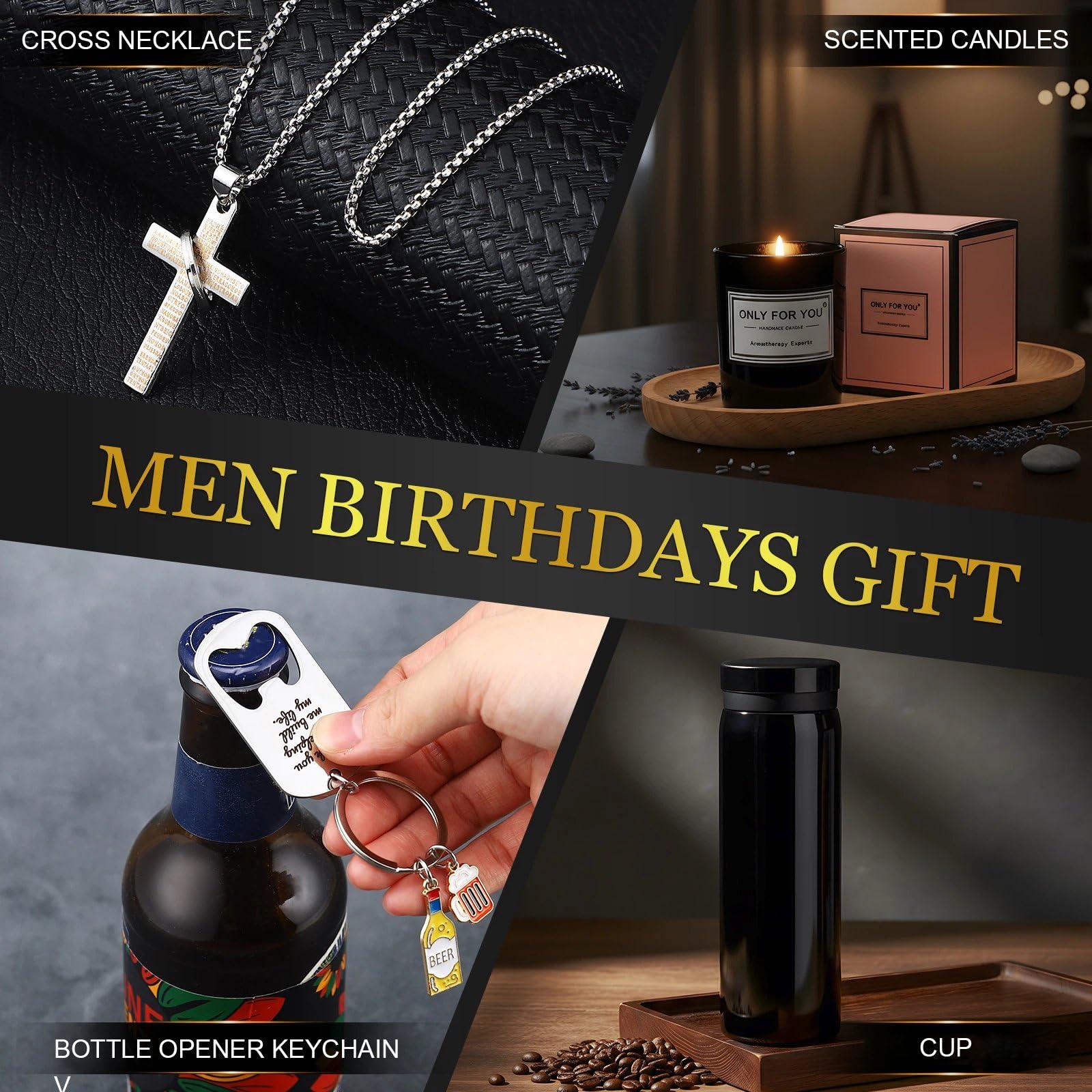 Afarnook 13 Pcs Birthdays Gifts Baskets for Men Get Well Gifts Set for Men Father's Day Gift Box Tumbler Wallet Robe Scented Candle Notebook Sock Bracelet for Father Dad Boyfriend Husband(Black)