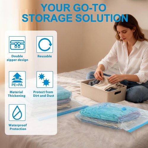 ANBIUX Vacuum Bags - Travel Compression Packing Bags with Rechargeable Air Pump | 16 Pack Carry-On Size