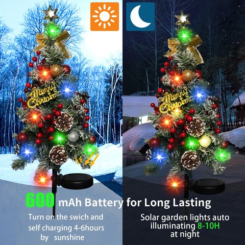 2 Pack Solar Christmas Tree Outdoor Christmas Decorations, 32in 40 Led Light 2 Modes Outdoor Waterproof,Solar Powered XmasTree for Garden Yard Pathway Lawn Cemetery Decoration