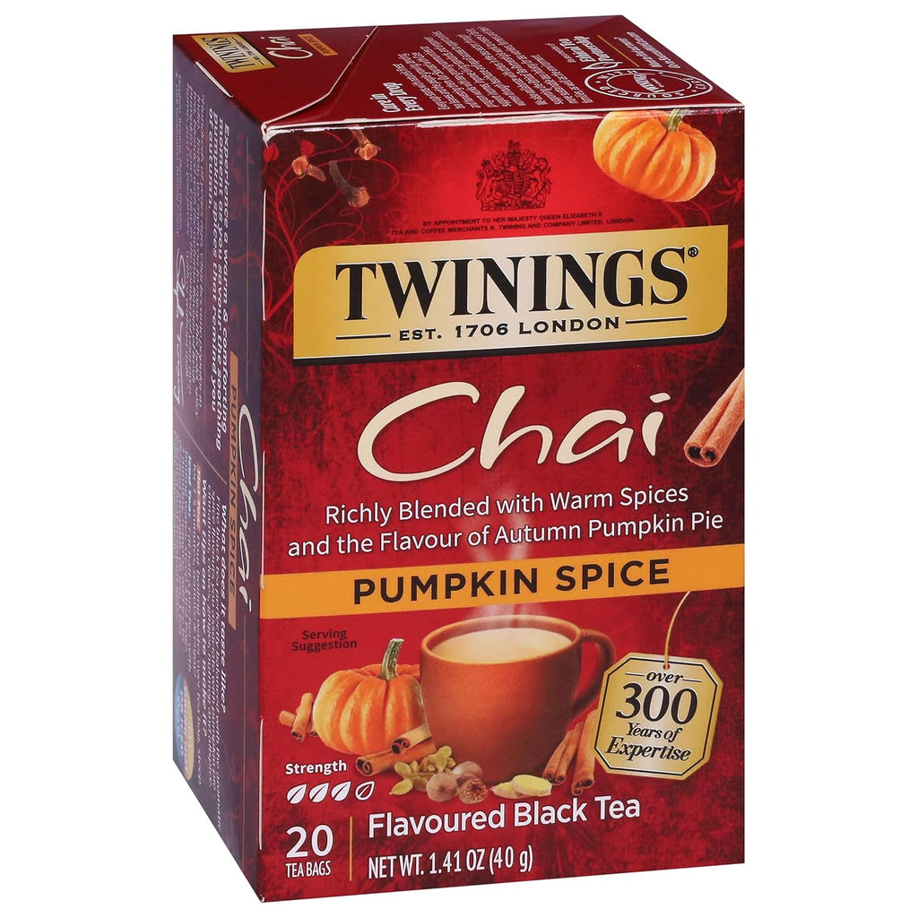 Twinings Pumpkin Spice Chai Black Tea - Warm & Spicy Flavor, 20 Individually Wrapped Bags (Pack of 6)
