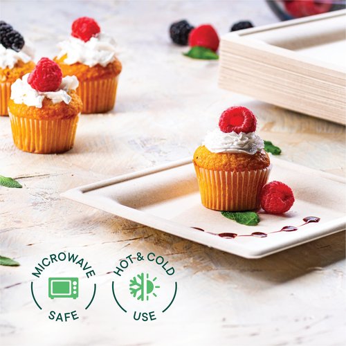 100% Compostable Square Paper Plates 6 inch [500-Pack] Heavy Duty, Eco-Friendly, Biodegradable Bagasse Dinner Plates - Natural Brown 6x6" Plate - (PFAS-Free) (BPI Certified) By Stack Man