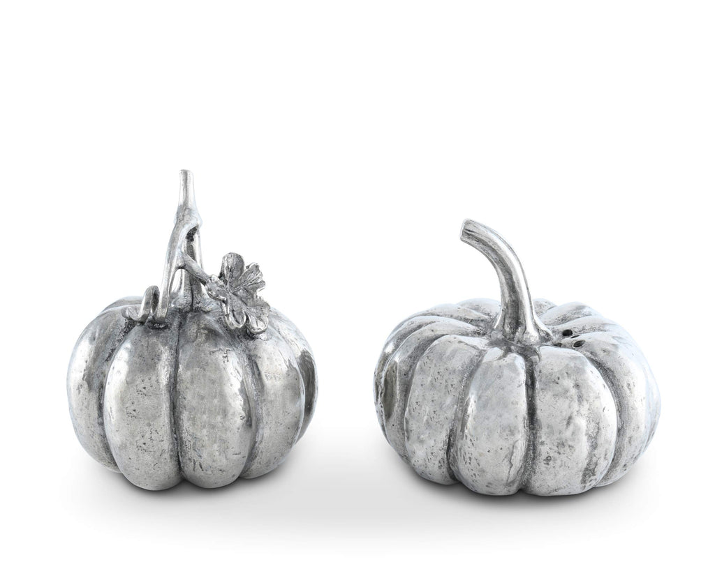 Vagabond House Pewter Harvest Pumpkin Salt and Pepper Metal Shaker Set Thanksgiving Fall Tableware S/P Shaker 2.25 inch Tall