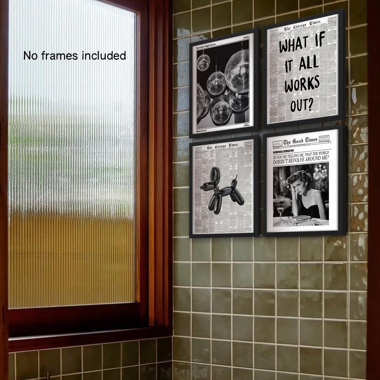 NaZaUK Funky Retro Y2K Wall Art - Black & White Newspaper Posters Set of 4 | Trendy Bedroom Decor 8x10 Unframed