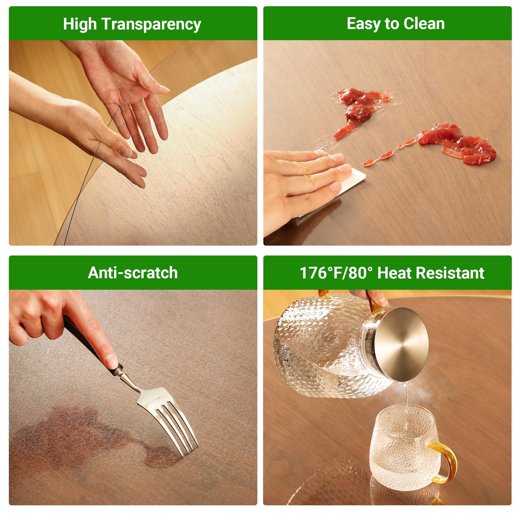 ETECHMART Clear Plastic Table Cover Protector 60 x 60'', 2.0mm Thick Waterproof Transparent Table Protector for Dining Table, Non-Slip Heat Resistant Clear Desk Mat for Kitchen Office
