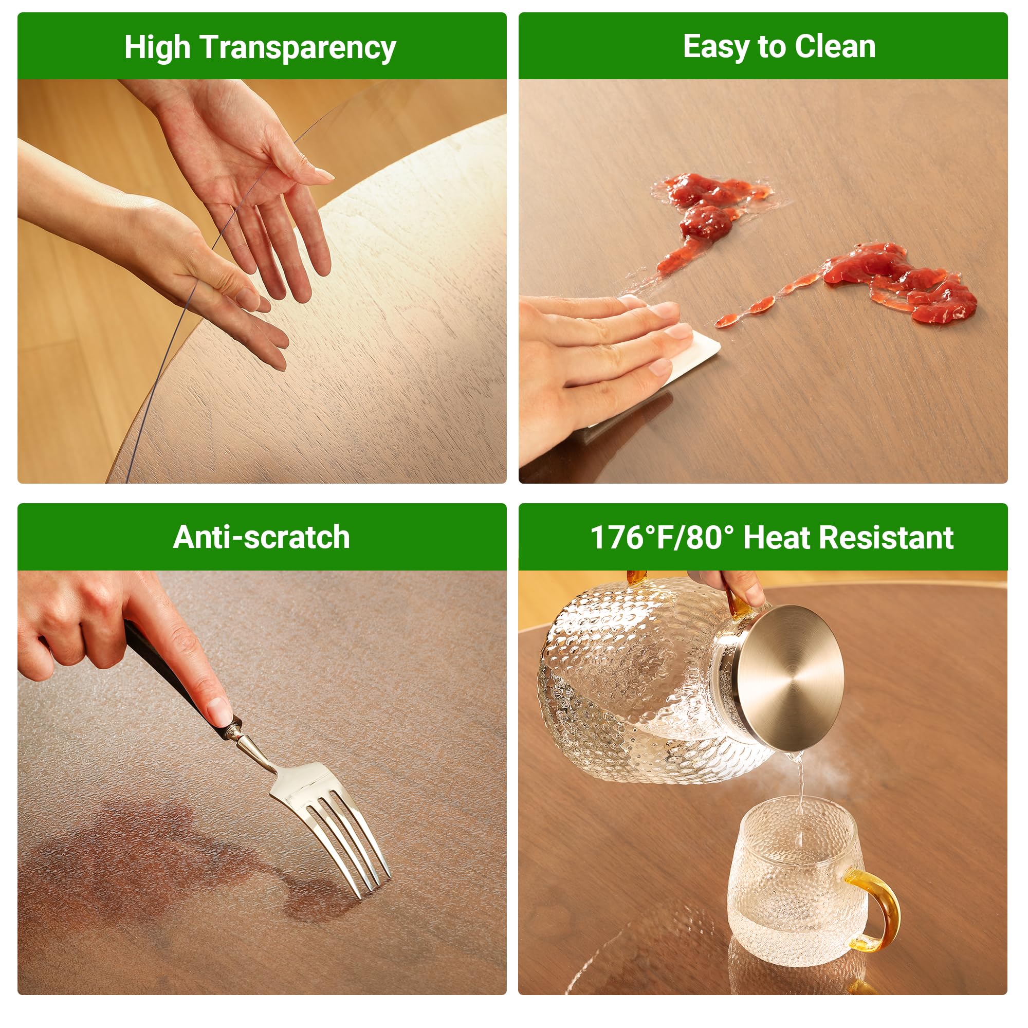 ETECHMART Clear Plastic Table Cover Protector 60 x 60'', 2.0mm Thick Waterproof Transparent Table Protector for Dining Table, Non-Slip Heat Resistant Clear Desk Mat for Kitchen Office