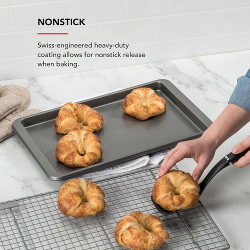 KitchenAid Baking Sheet - Premium Nonstick Aluminized Steel | 10x15 Inch | Contour Silver (Pack of 6)