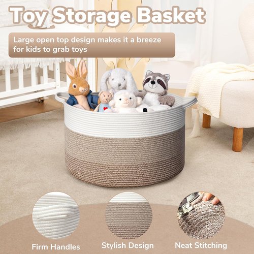Goodpick Large Laundry Basket - Woven Rope Storage Bin for Toys & Blankets | 21.7'' x 13.8'', Light Brown