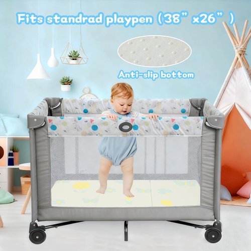 Jelumonpe Pack and Play Mattress 38"x26"x1.5",Trifold Portable Pack n Play Mattresses with Carry Bag，Waterproof Playpen Crib Mattress with Soft Breathable and Washable Cover for Baby Toddler/Flower