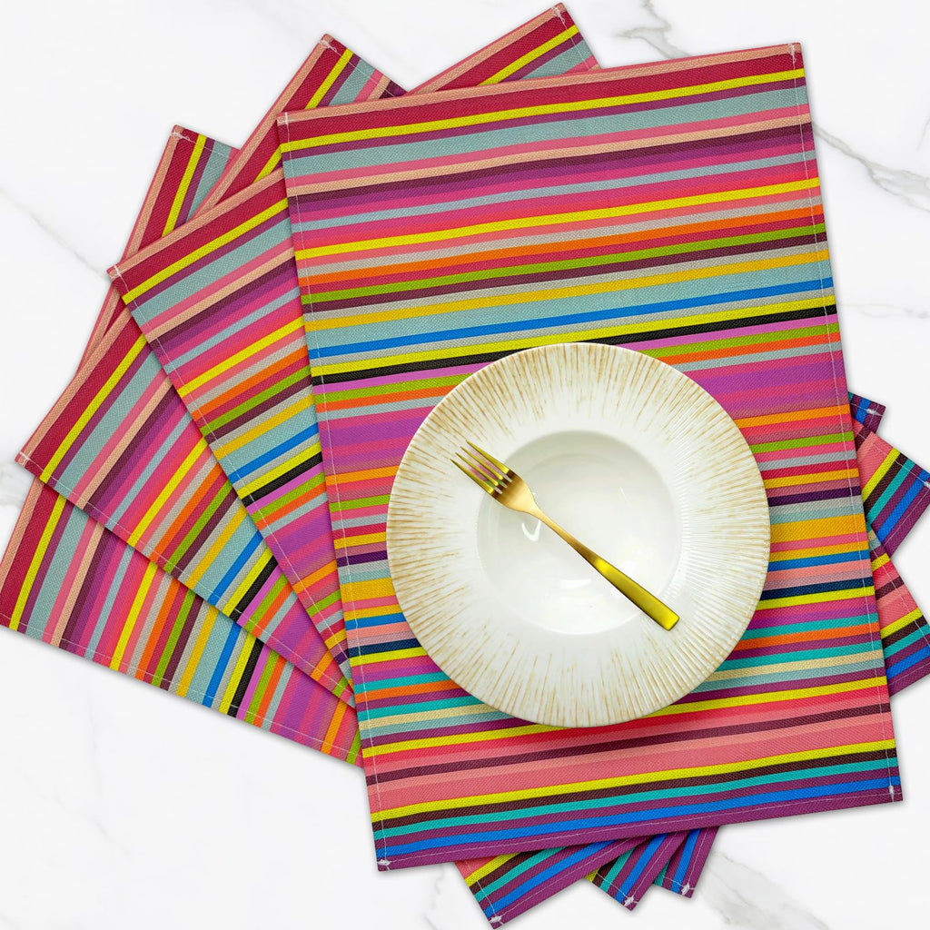 Carethos Rainbow Placemats Set of 4, 12x18 Inch Heat-Resistant Washable Easy to Clean Place Mats, Faux Linen Cloth Table Mats Suitable for Indoor/Outdoor Parties & Kitchen Decor (Rainbow)