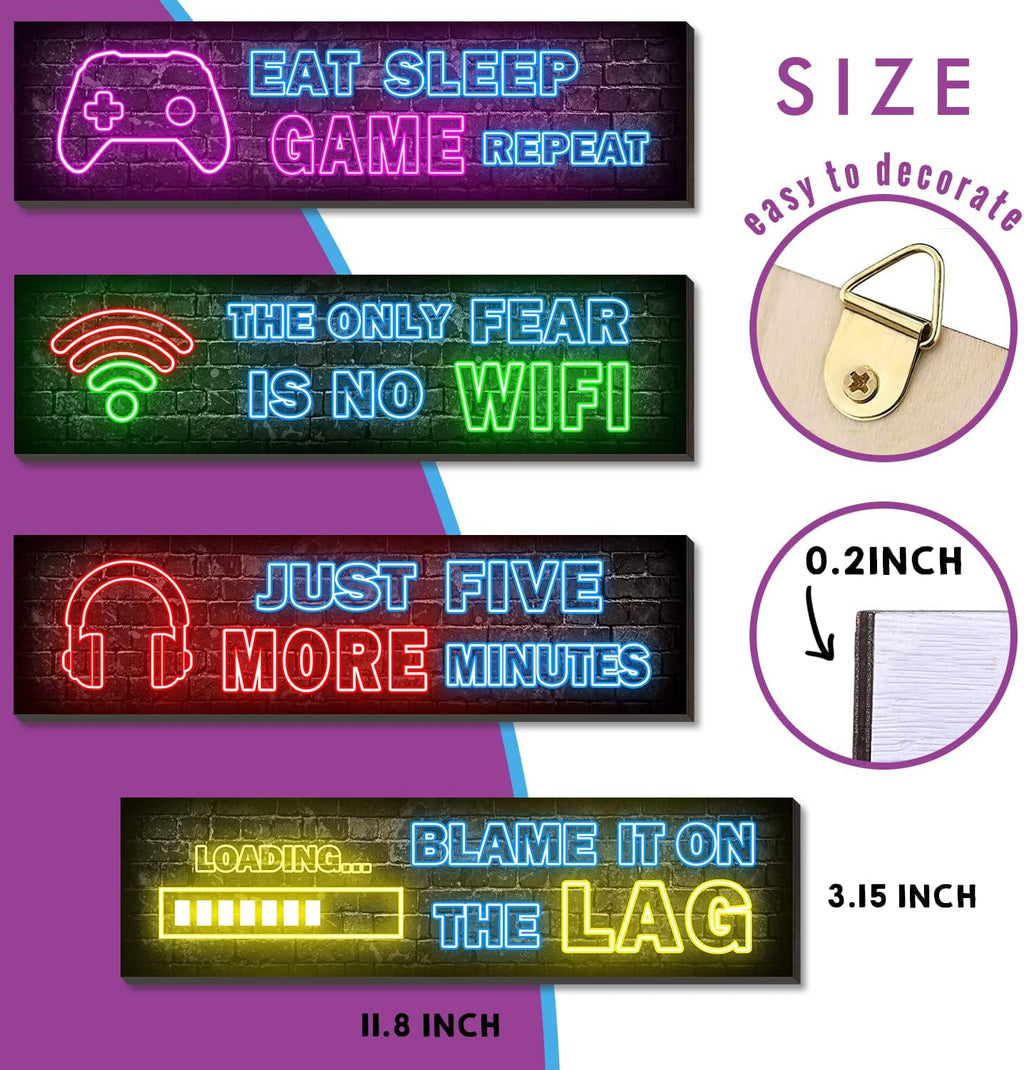 Skiennix Neon Gaming Posters - 4 Pcs Set for Teen Boys Room Decor | Vibrant Wall Art for Bedrooms
