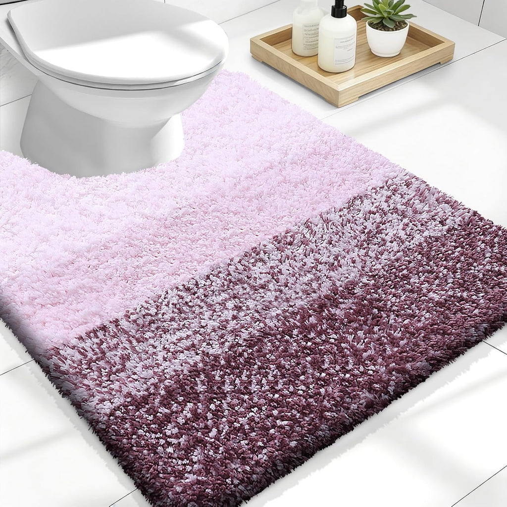 OLANLY Luxury U-Shaped Toilet Rugs - Extra Soft, Absorbent Microfiber Bath Mat | 24x20, Mauve