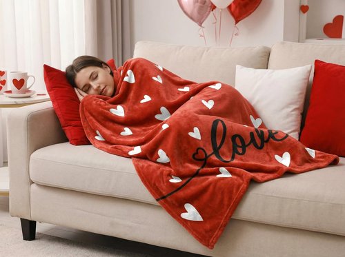 Tieshankao Valentines Day Blanket Throw Gifts Red Heart Pattern for Mom Wife Couch Sofa Bed Decor