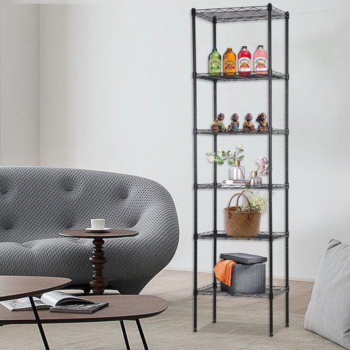 FDW 6-Tier Wire Shelving Unit - Adjustable Metal Pantry Rack for Kitchen & Garage | 17L x 12W x 64H, Black