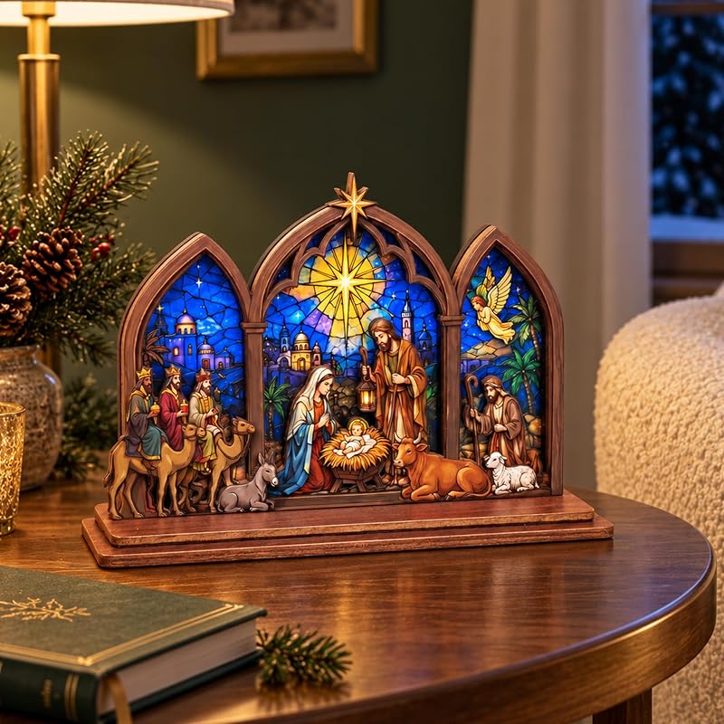 Tabletop Nativity Scene Set – Wooden Christmas Nativity Decor, 7.5 in Wide