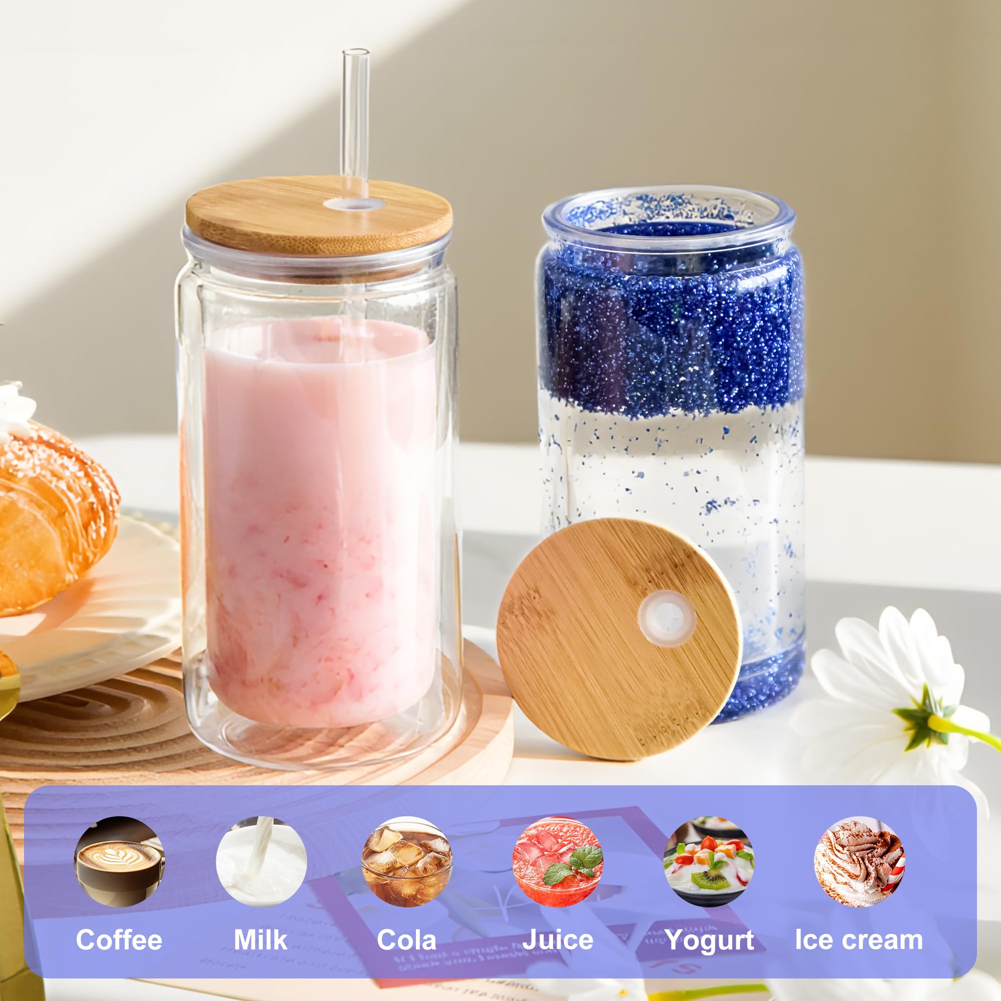 FECBK 12 Pack Acrylic Snow Globe Tumbler with Bamboo Lids and Straws 16 oz Plastic Snowglobe Tumbler with Pre Drilled Hole Clear Double Wall Snowglobe Cups for Snow Globe Glitter DIY