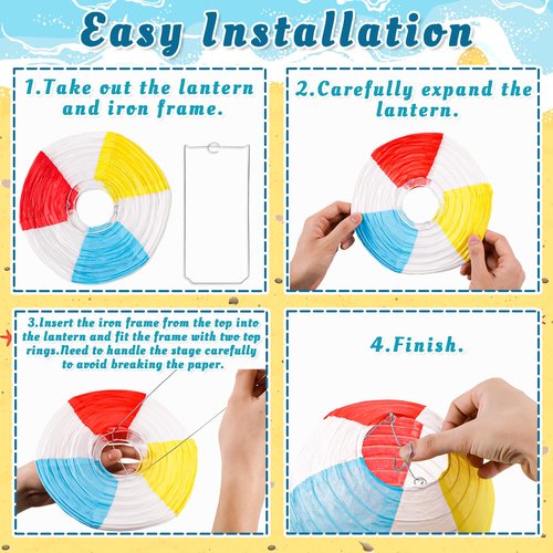 Renbuzhu 14Pcs Beach Party Decorations Paper Lanterns Fans Pom Poms Hanging Swirls - Luau Pool Summer Hawaiian Tropical Themed Decor for Home Birthday Outdoor Indoor