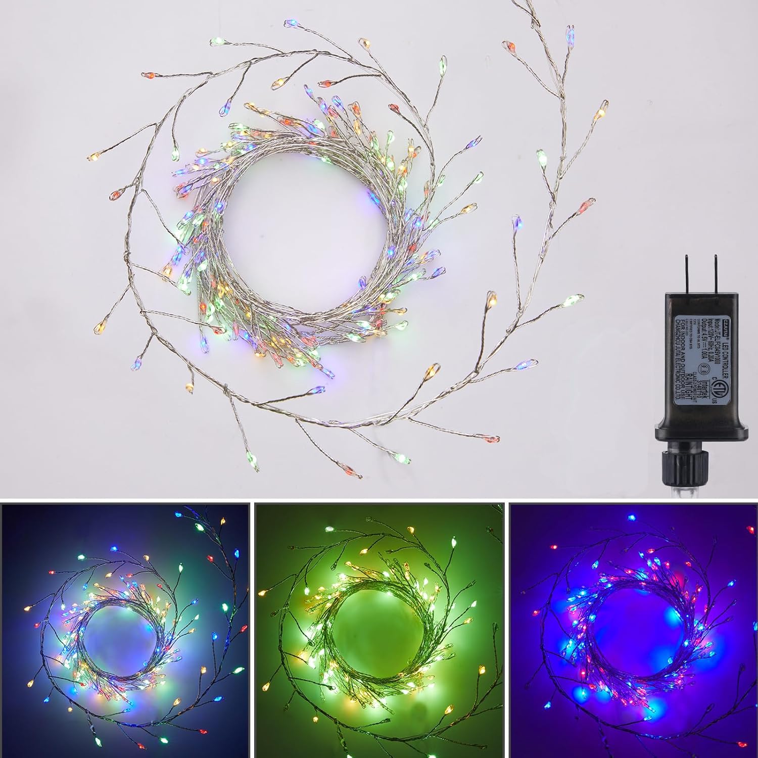 Minetom 10Ft 200LED Fairy Lights - Waterproof Silver Wire Starry String Lights for Bedroom & Wedding Decor