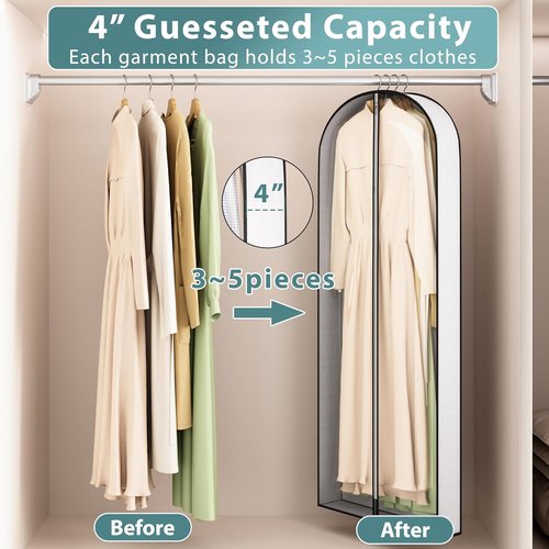 Liuoud 60” Garment Bags - Breathable Fabric with Clear Window & Metal Zipper | 5 Pack for Suit & Dress Storage