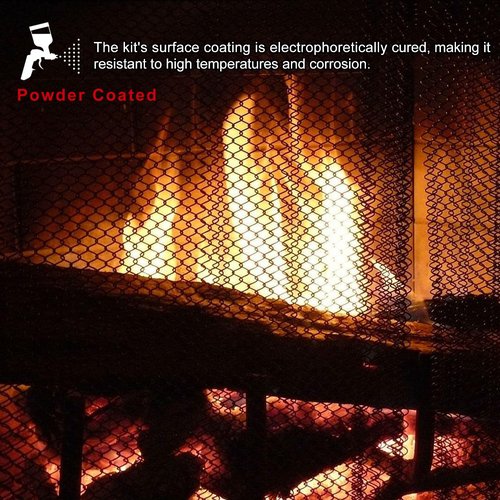 Fireplace Mesh Screen Curtain Kit with Adjustable Fireplace Curtain Rod, Adjustable Fireplace Screen Panels 22" H × 27.5" W Black Matte