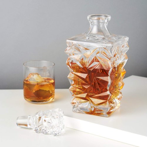 Viski Prism Whiskey Decanter with Stopper, Crystal Liquor Decanter for Bourbon, Scotch, Vodka, Spirits, Wedding Gifts, Man Cave Essentials, Elegant Home Bar Accessories, 29 oz (850 ml)