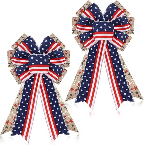 Jutom Patriotic Bow Wreath - Red, White & Blue Star Burlap Decor for 4th of July & Veterans Day | Indoor/Outdoor Use