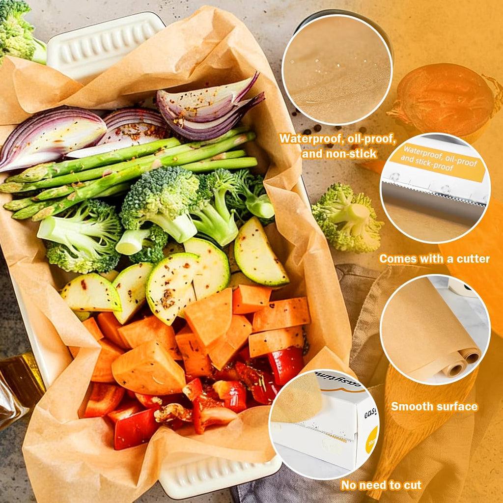 Unbleached Parchment Paper Roll by [Brand Name] - 12in x 49ft, High Temperature Resistant, Non-Stick Baking Paper for Cooking & Grilling