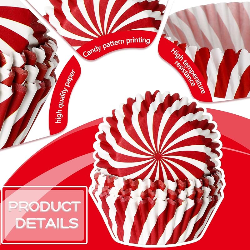 Christmas Cupcake Liners 600 Pcs - Candy Pattern Baking Cups Assorted 6 Styles