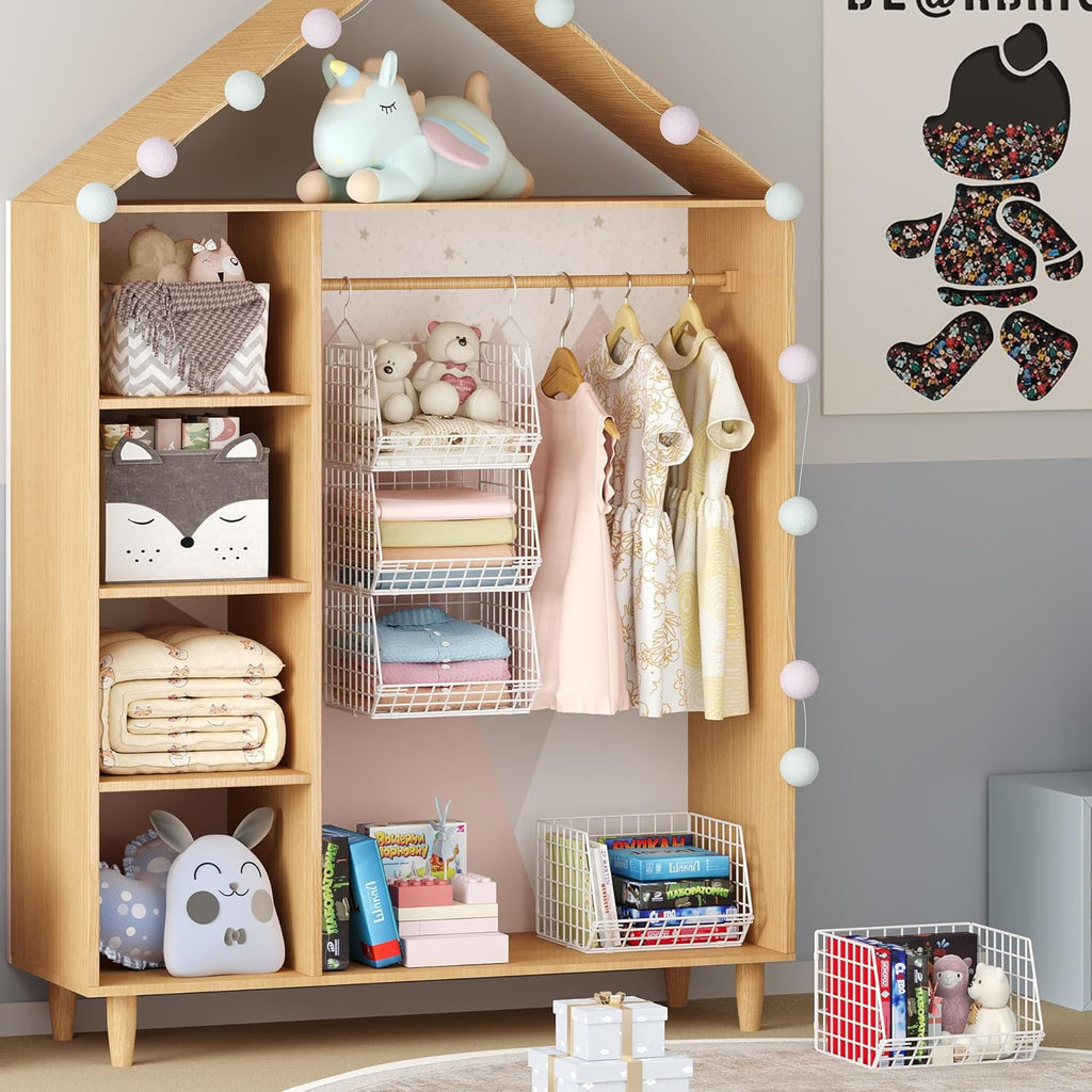 X-cosrack 4-Tier Closet Organizer - Foldable Shelving with Hooks & Wire Storage Baskets | Patent White