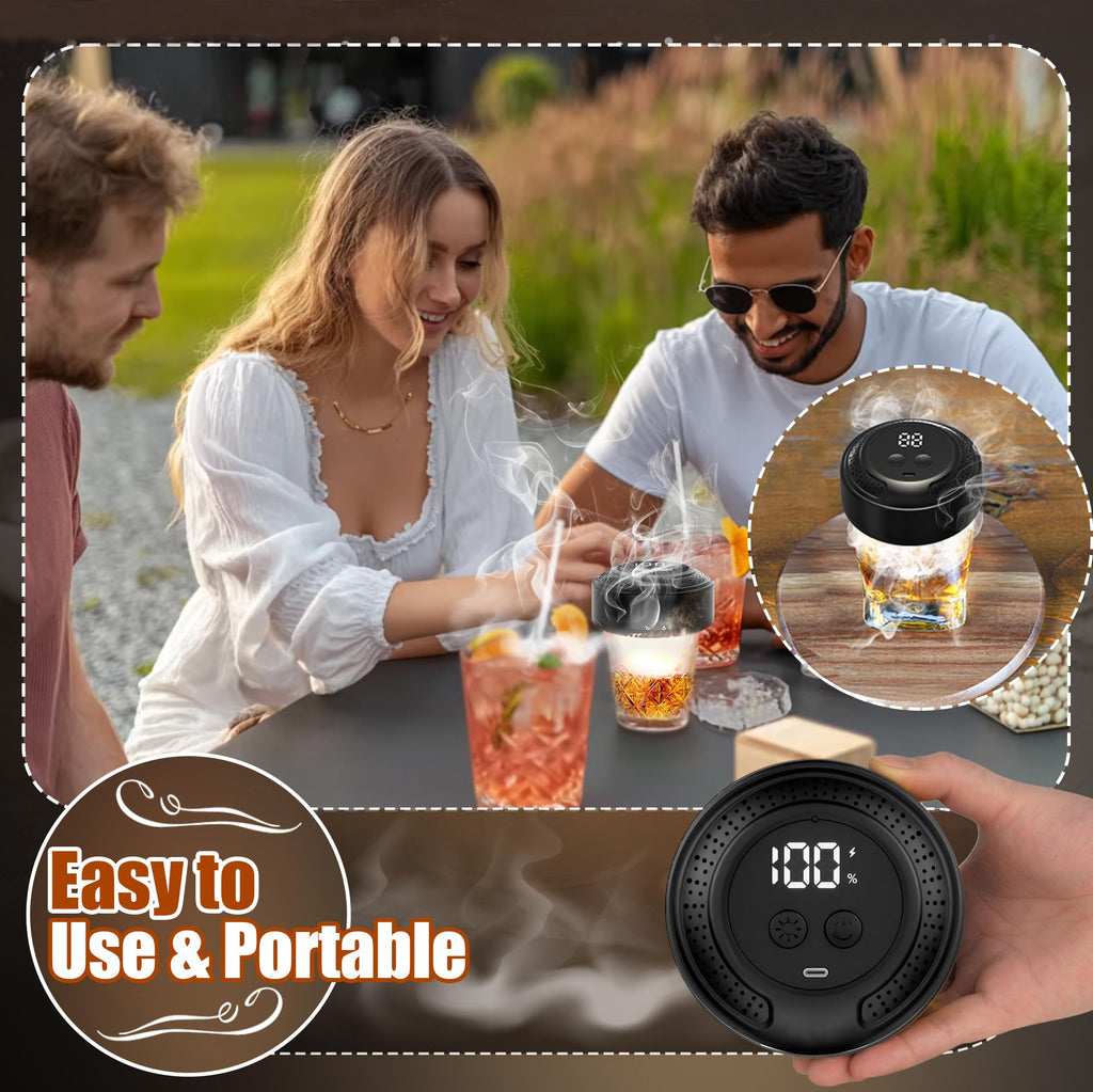 Electric Whiskey Smoker Kit With Light Modes, No Butane Needed, Rechargeable Cocktail Smoker Kit with LED Display & 6 Wood Chips, Old Fashioned Smoker Kit Bourbon Gifts for Men Dad Him