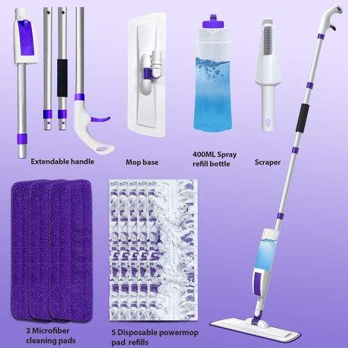 Hisucbetter Spray Mop for Floor Cleaning with 60" Extension Handle, Dry/Wet Mop with 14oz Refillable Bottle, 3 Washable Pads&5 Disposable Refills for Hardwood Laminate Tile Floor Dust Cleaning.