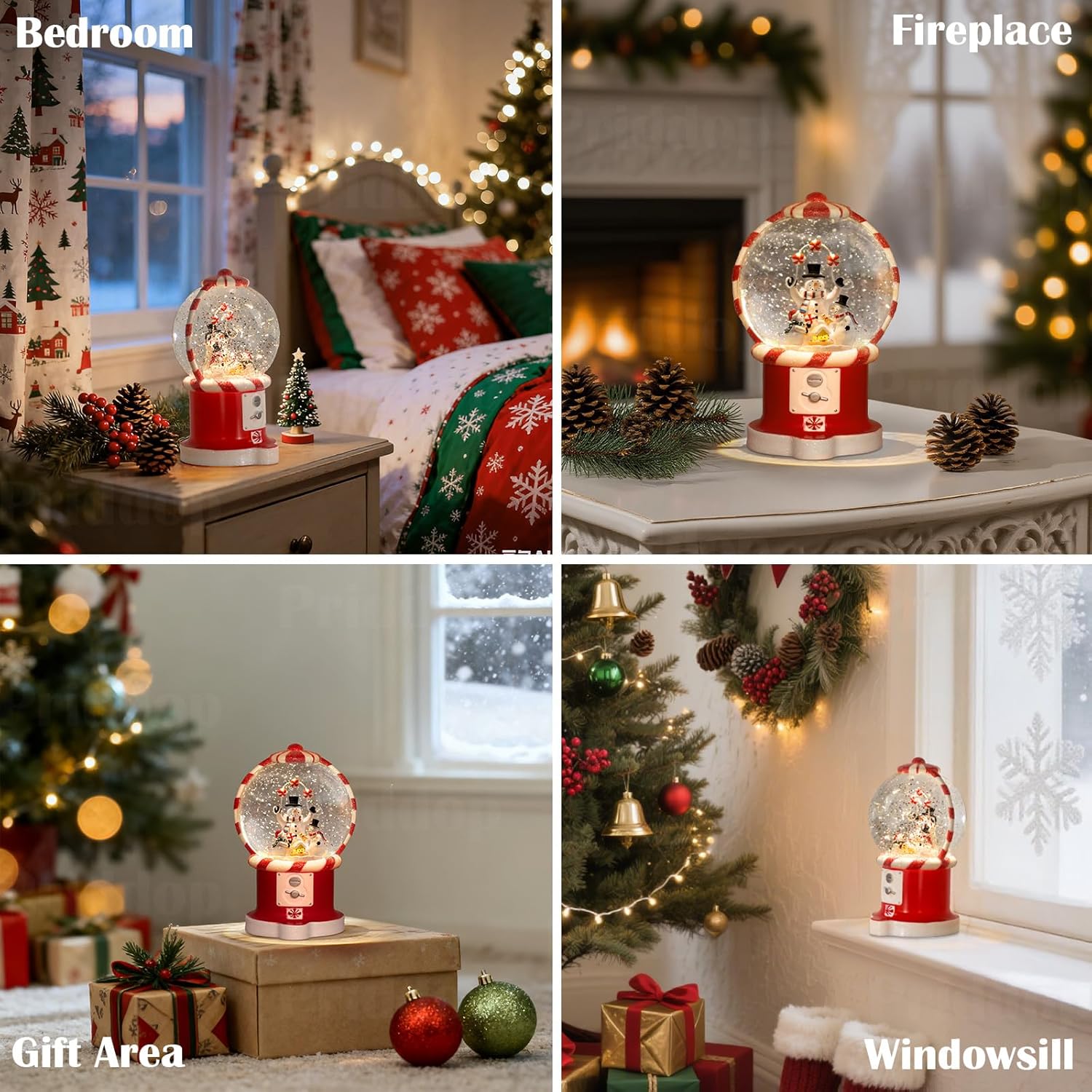 Priddop Snowman Snow Globe | Musical Glitter Christmas Decoration - 7.8 Inch USB/Battery Timer