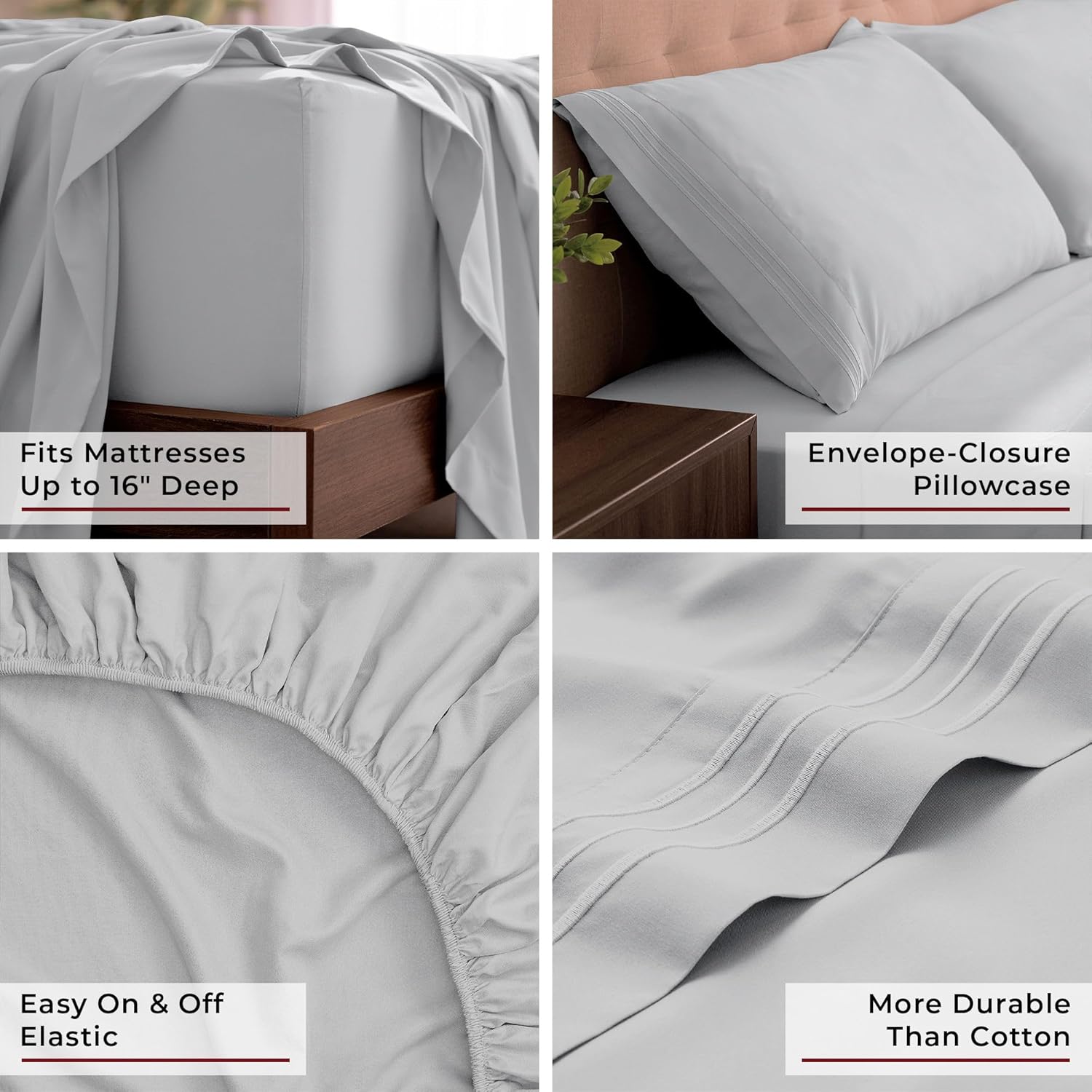 Mellanni King Sheets Set - 4 PC Hotel Luxury Bedding | Extra Soft, Cooling, Wrinkle-Resistant (King, Light Gray)
