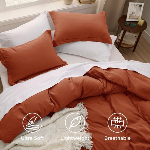 Bedsure Terracotta Duvet Cover Set - Extra Soft Twin/Twin XL Bedding with Zipper Closure & Pillow Sham