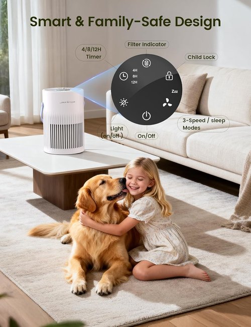 Jafända HEPA Air Purifier - Quiet Portable Air Cleaner for Home & Office | Ideal for Pet Dander, Dust & Odors (White)