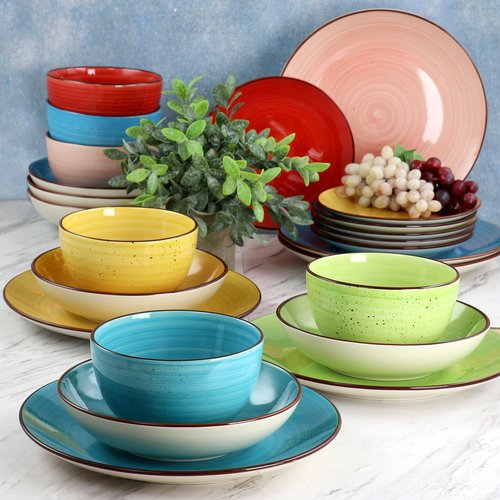 Elama Sebastian Round Stoneware Dinnerware Set in Assorted Colors (24 Piece)
