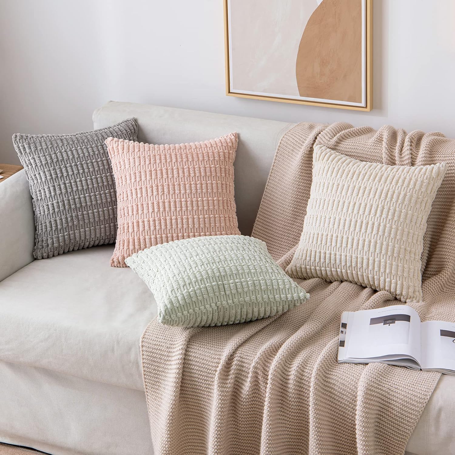 MIULEE Olive Green Corduroy Decorative Throw Pillow Covers - Set of 2, Stylish Home Accent