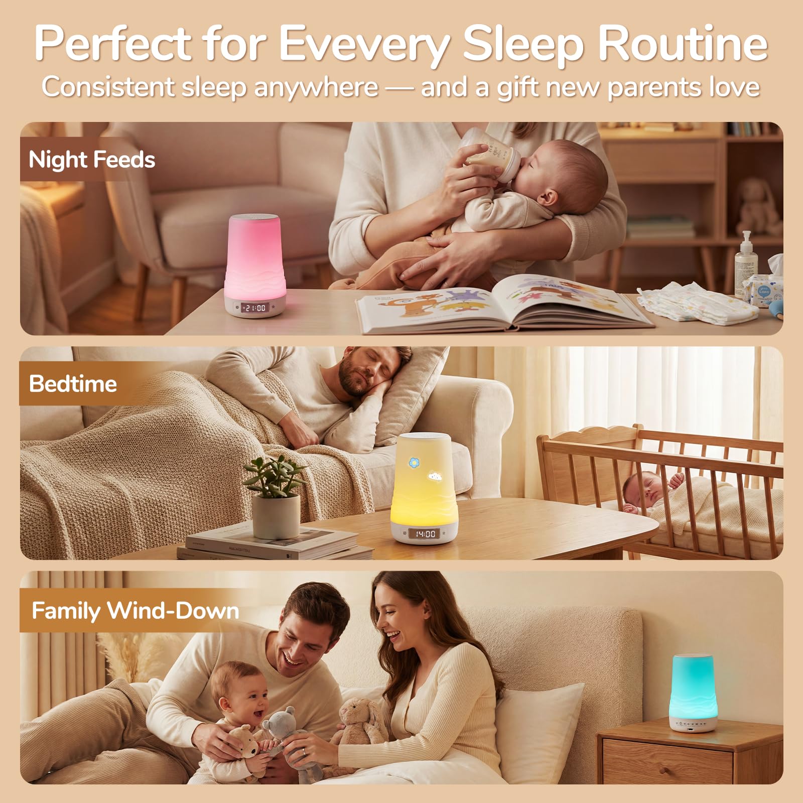 Mewaii White Noise Sound Machine Baby & Adult, 360° RGB Night Light, AI Cry Detection, App Control, 100 Soothing Sounds, Sleep Routine Builder, Kids Nursery Baby Essentials Shower Gift Toddler Bedroom