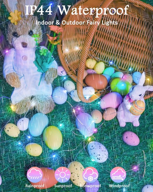 60LED Easter Fairy Lights by [Brand Name] - 20FT Waterproof Twinkle String Lights | Battery Operated with Timer for Spring Decor
