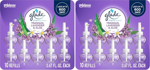 Glade PlugIns Refills Air Freshener - Tranquil Lavender & Aloe | Scented Essential Oils, 10 Count (Pack of 2)