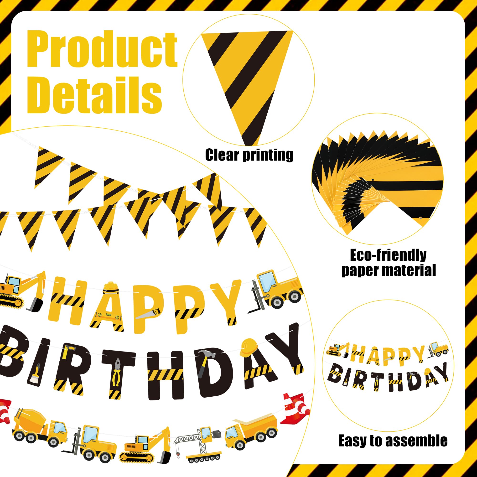 Construction Birthday Banners Vehicle Truck Paper Garlands Construction Pennant Flags Bunting Banners Happy Birthday Party Decor for Boys Construction Theme Birthday Party Decorations, Set of 5