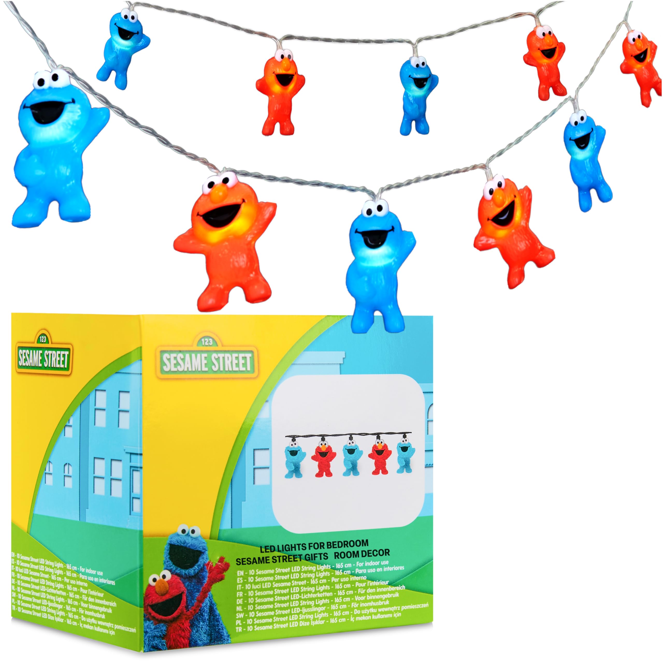 Get Trend Sesame Street Cookie Monster, Elmo 3D String Lights, 5.5ft Indoor LED Battery Operated Warm Fairy Lights, Room Decor, Home Decorations