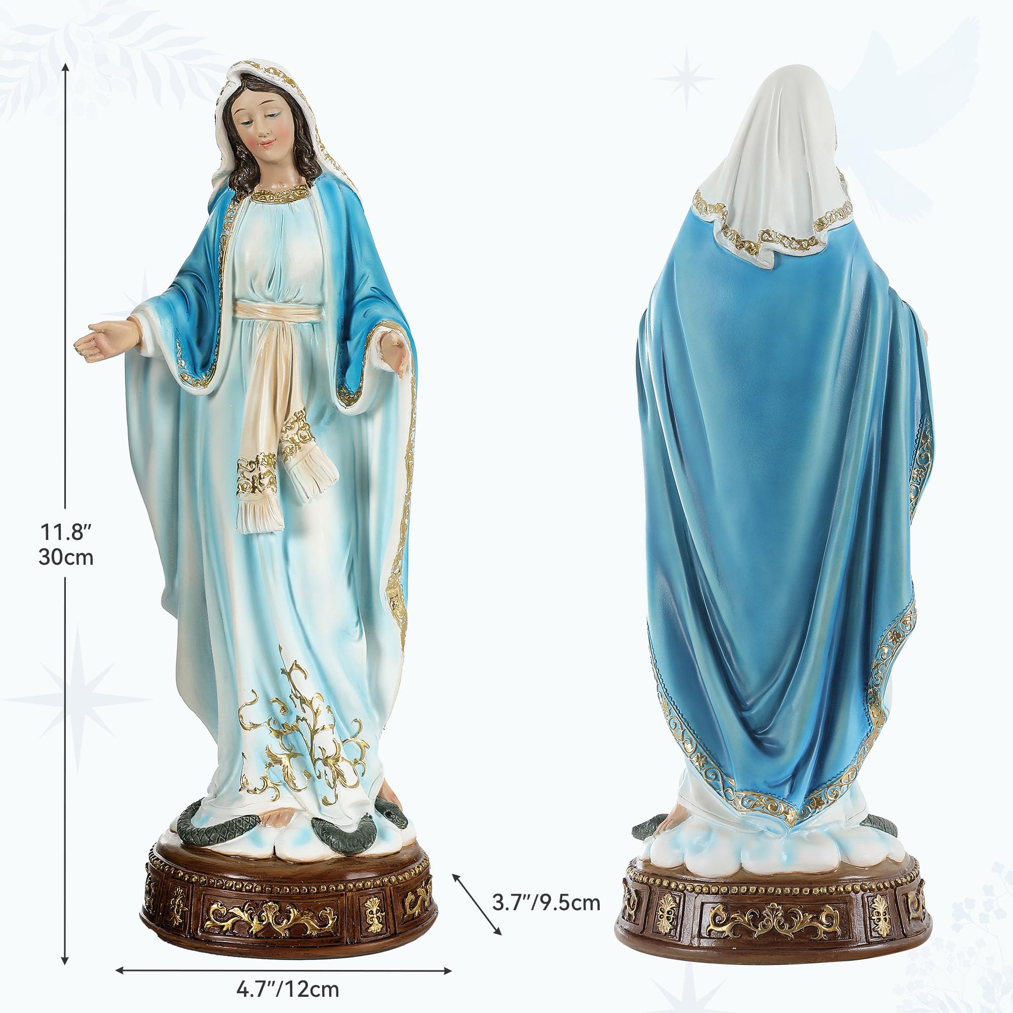 Ultym Virgin Mary Statue 16.3 Inch, Our Lady of Grace Sculpture, Hand-Painted Catholic Home Altar Decor, Elegant Indoor Resin Statue, Religious Gift for Mother, Grandma