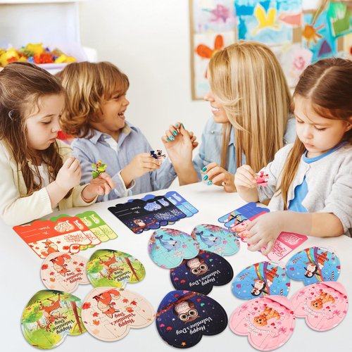 24 Packs Valentines Cards for Kids Classroom with Heart Jigsaw Puzzle Set,Valentines Day Gifts for Kids School,Classroom Must Haves Exchange Prizes Valentines Party Favors for Him Her Boys and Girls